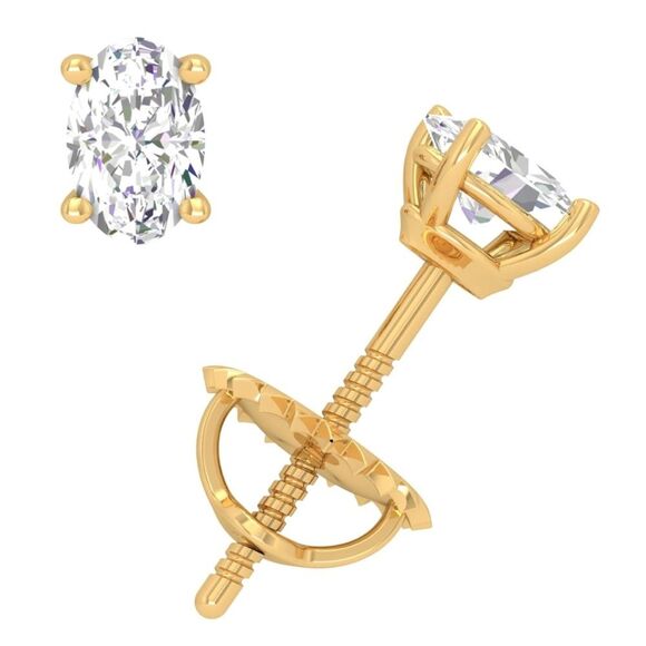 14k Diamond Moissanite 4 Carat Screw Back Solitaire Earrings - Picture 3 of 11